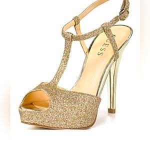 Guess Women's Gold Glitter High Heel Sandals